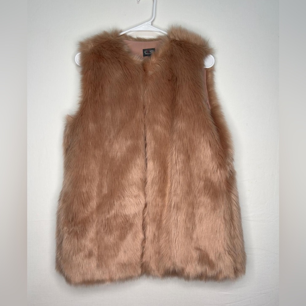 CUSP by Neiman Marcus women’s S Faux Fur Vest– Blush Tan Plush Gilet 🤎(C10)✨
